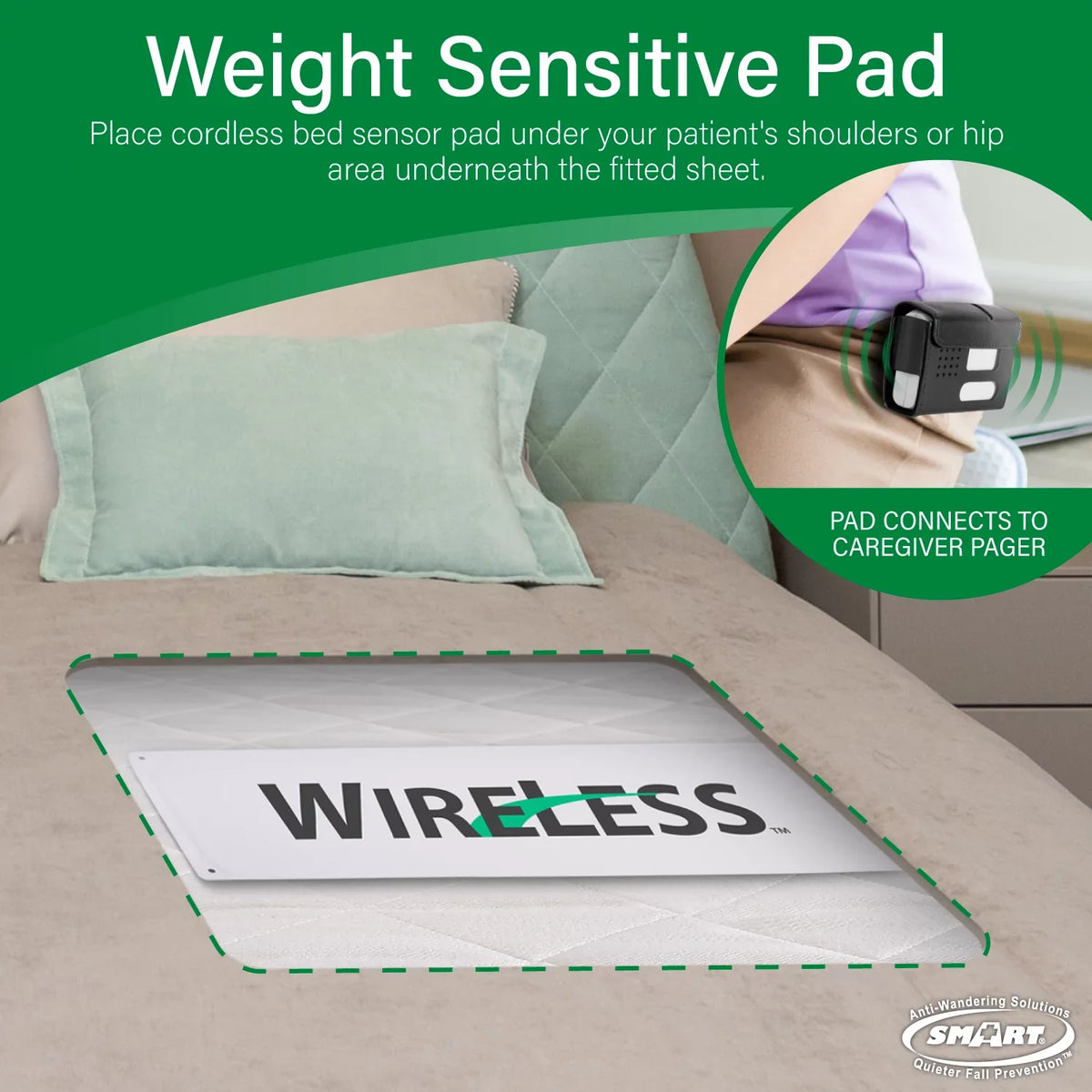 Fall Alarm Alerts Pager to Bed Prevention Sensor Pad with Pad Caregiver | x Alarm for Medical Alarm Bed for Range Up System Caregiver Smart Cordless and 30" | with Weight Bed Wireless 10" 300'