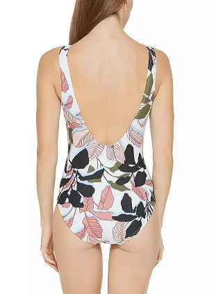 US Swimsuit, 10 MULTI Twist-Front Cutout DKNY WHITE One-Piece