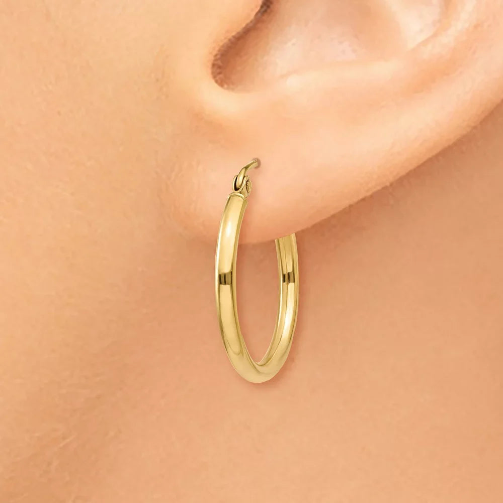 2mm for Adults 14kt Men Teens; Yellow and Earrings; Polished Gold for Hoop Tube Real Women and