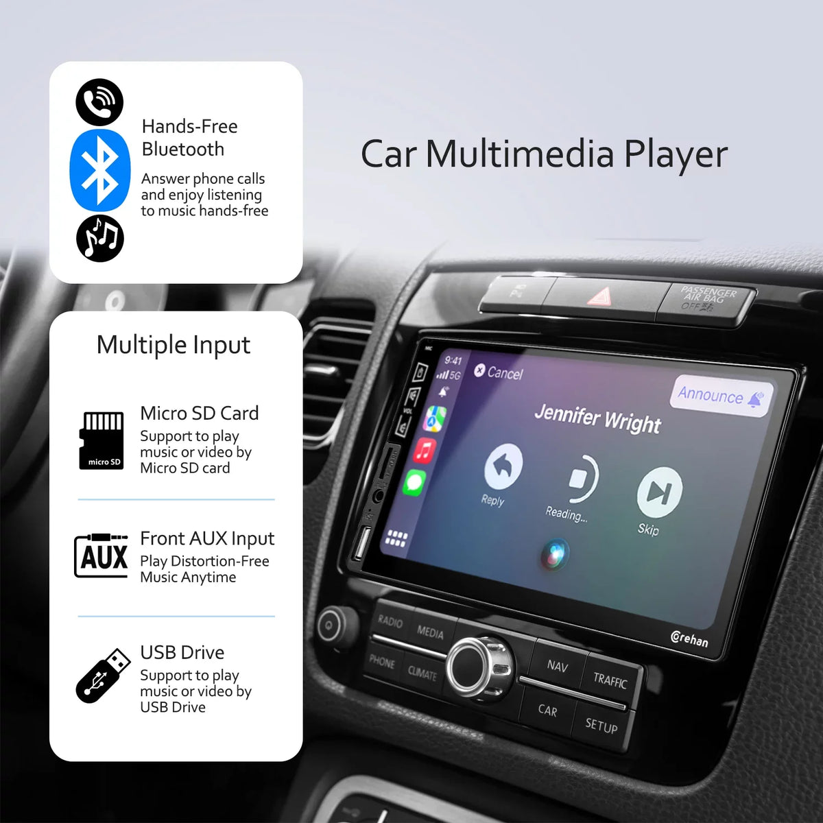Complimentary Radio Multimedia 7 Link Double Din Screen with Camera Backup - Stereo Corehan Inch Car Carplay, Apple Compatiable Touch IPS with Bluetooth Car Player Mirror Auto, Android