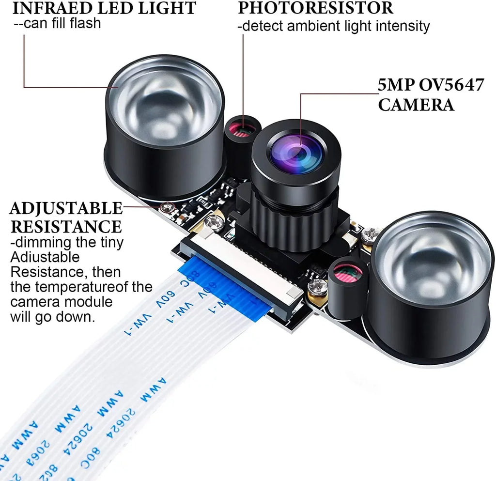 Compatible Night OV5647 Adjustable-Focus Video Camera Camera Vision 5MP Raspberry 4 Webcam 1080p Module Pi