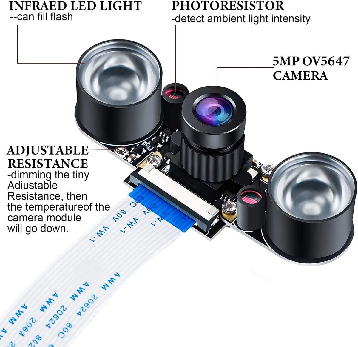 Compatible Night OV5647 Adjustable-Focus Video Camera Camera Vision 5MP Raspberry 4 Webcam 1080p Module Pi