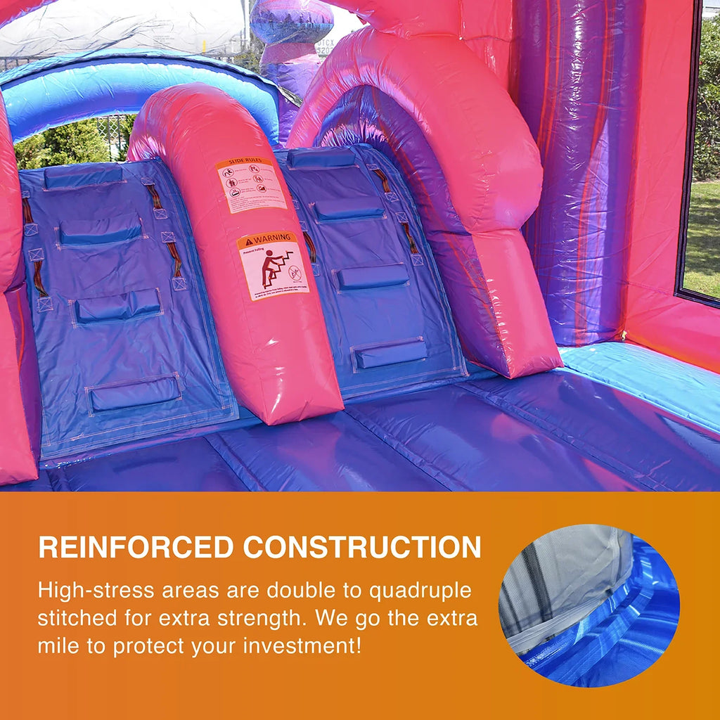 Slide, Stakes Blower, with Heavy Dual Purple Blowup Pink Wet Use, Inflatable Includes Storage, Princess Dry and and Bouncer Kids, Adults Grade JumpOrange Duty for Commercial Playset,