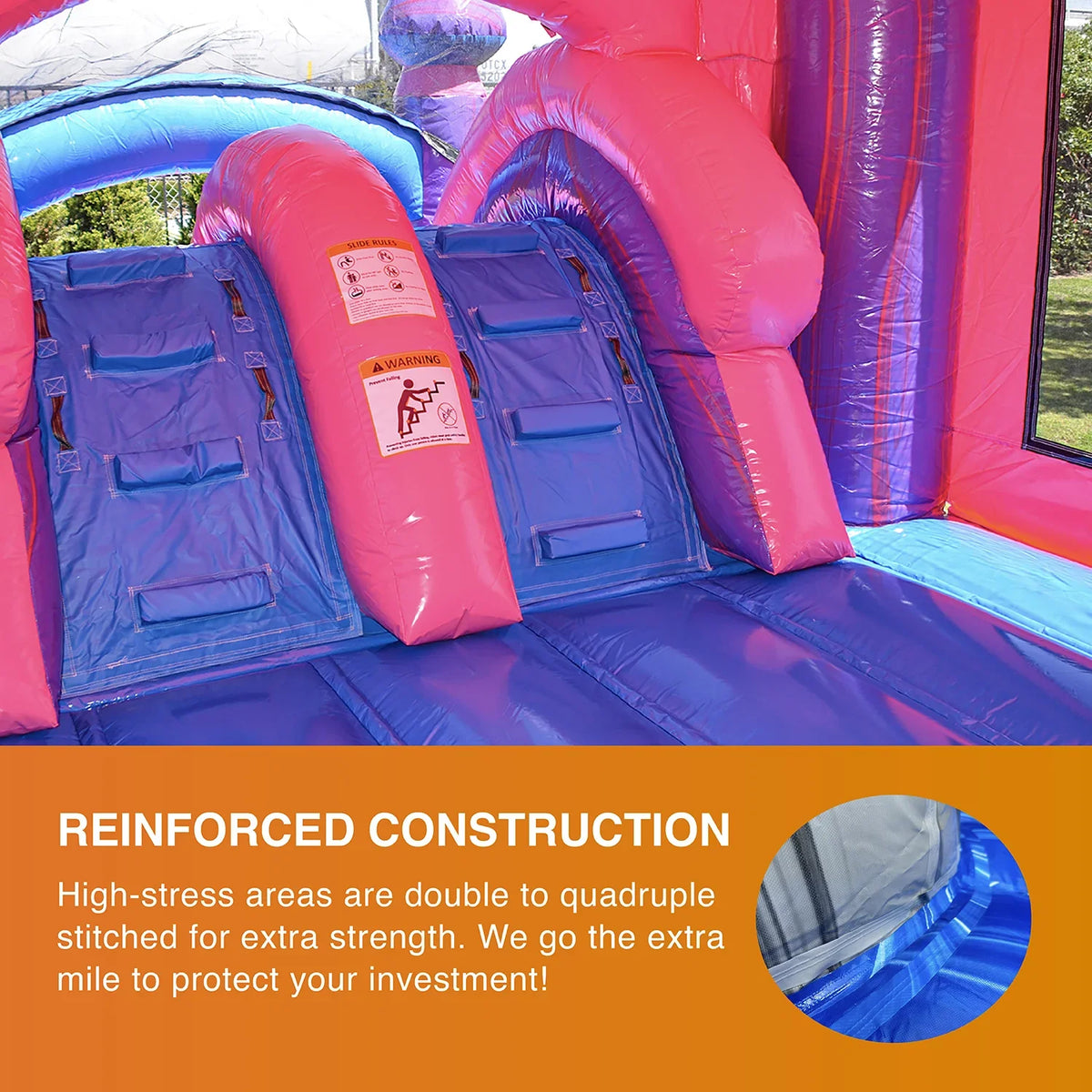Slide, Stakes Blower, with Heavy Dual Purple Blowup Pink Wet Use, Inflatable Includes Storage, Princess Dry and and Bouncer Kids, Adults Grade JumpOrange Duty for Commercial Playset,