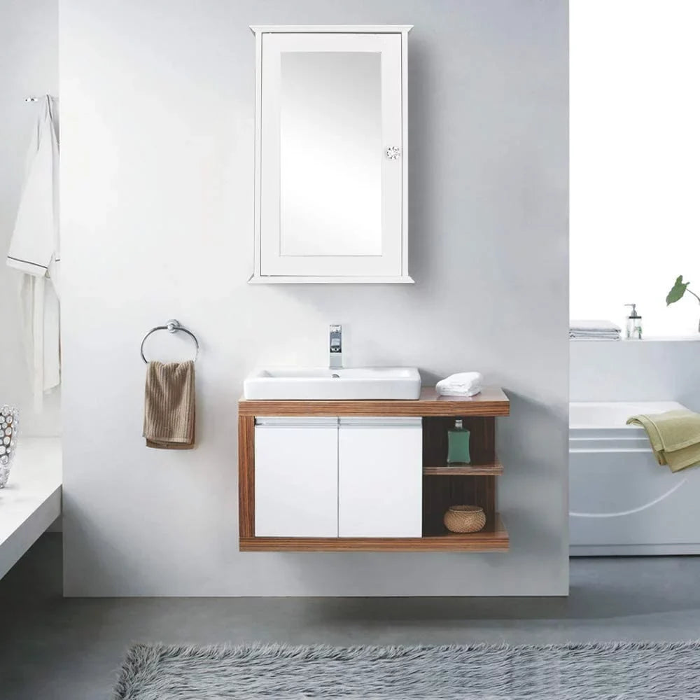 Cabinet with White BSL Medicine Shelves Organizer Bathroom Cabinet 2 Wall Storage Adjustable Mirrored Door and Mount Single