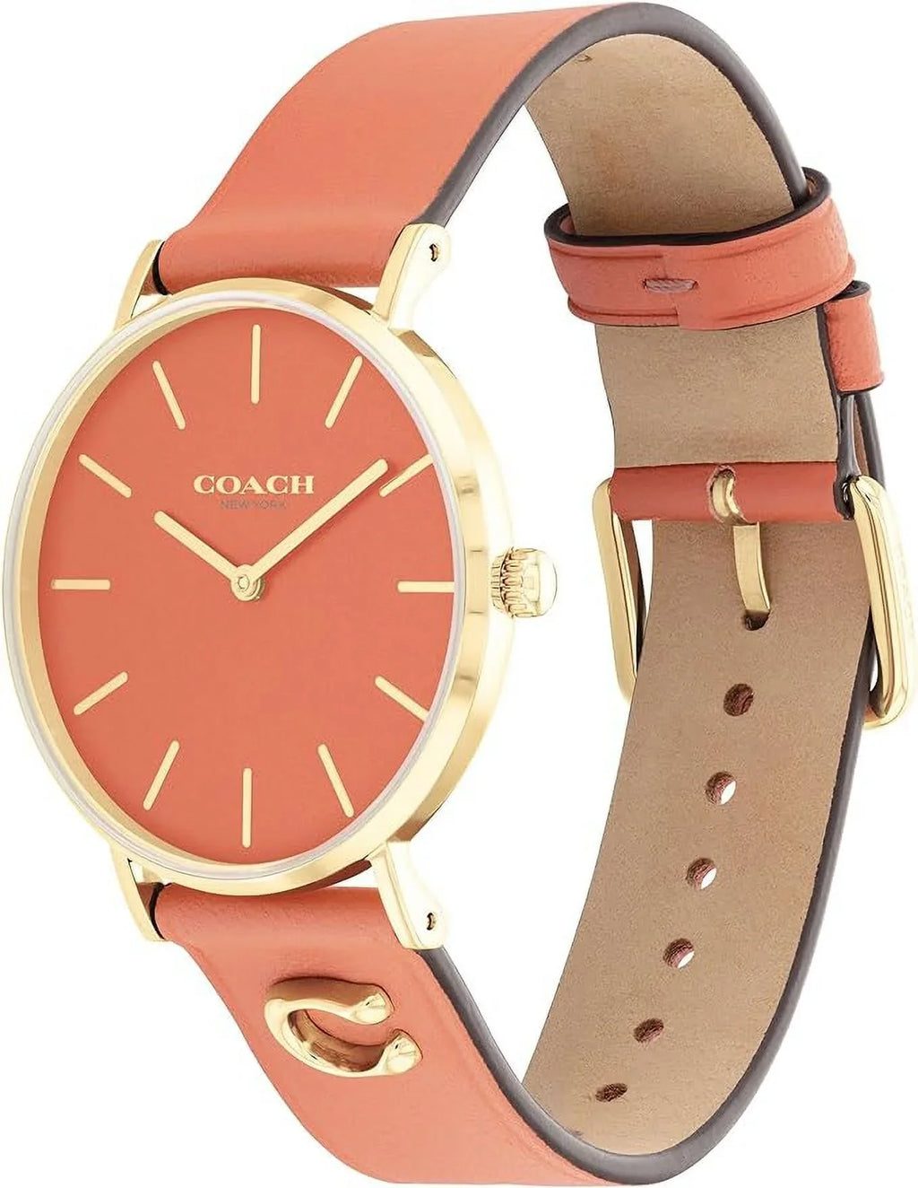 Band Pink Women's Leather 14503922 Tone Coach Perry Watch Coral Coral Dial Pink/Gold