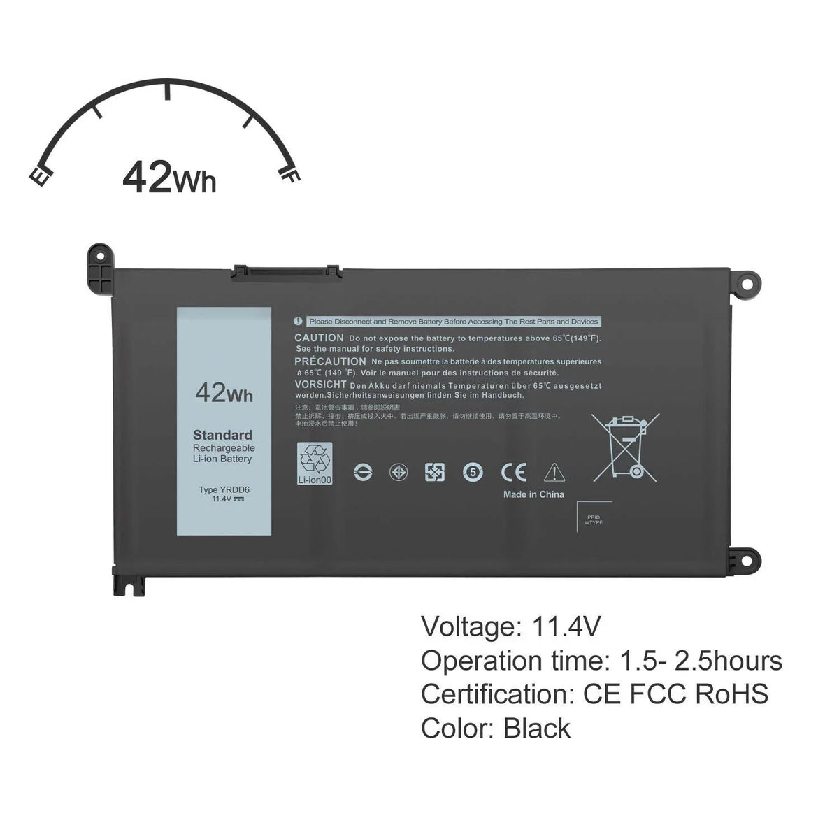 for 5482 5485 Dell Battery Laptop 7586 5491 2in1 Inspiron 3493 3310 YRDD6 42Wh