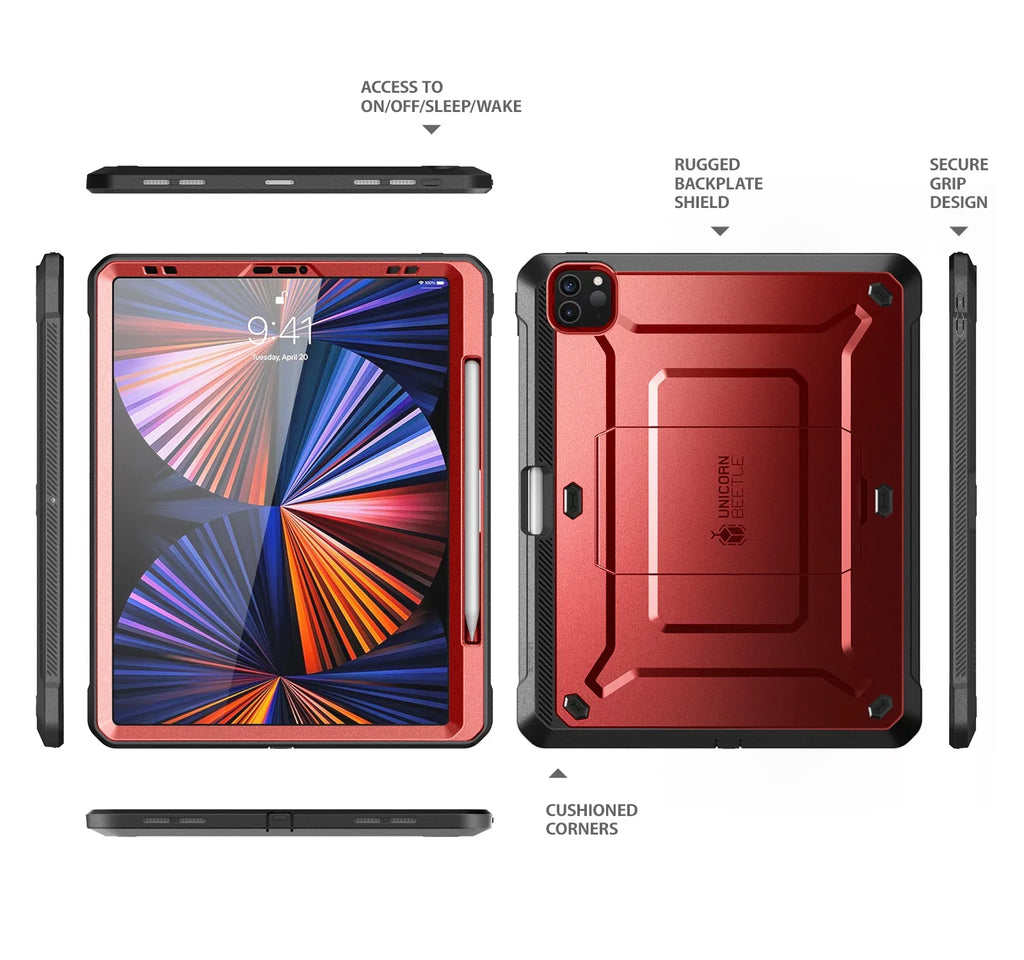 12.9 SUPCASE Full-Body 2020), Charging Pencil Built-in with Screen Inch / Pro Beetle Rugged Series Apple iPad Unicorn Kickstand Support (2021 for Pro Case (Ruddy) Protective Protector Case