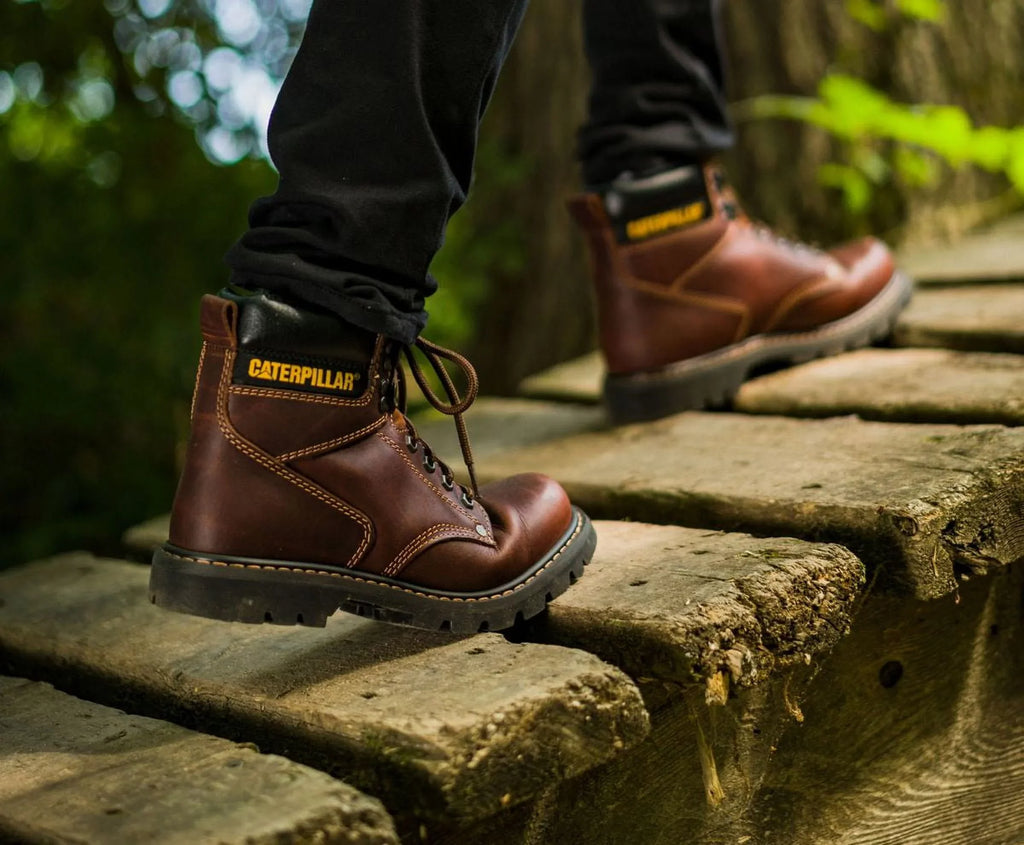 Men Work Caterpillar Brown Shift Second Boot Dark Steel Toe
