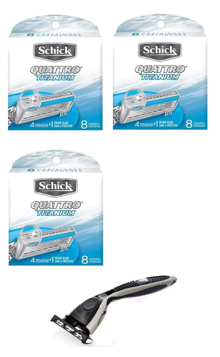 Schick Refill, Compatible Pack) Razor Titanium 8 + Quattro Ct (3