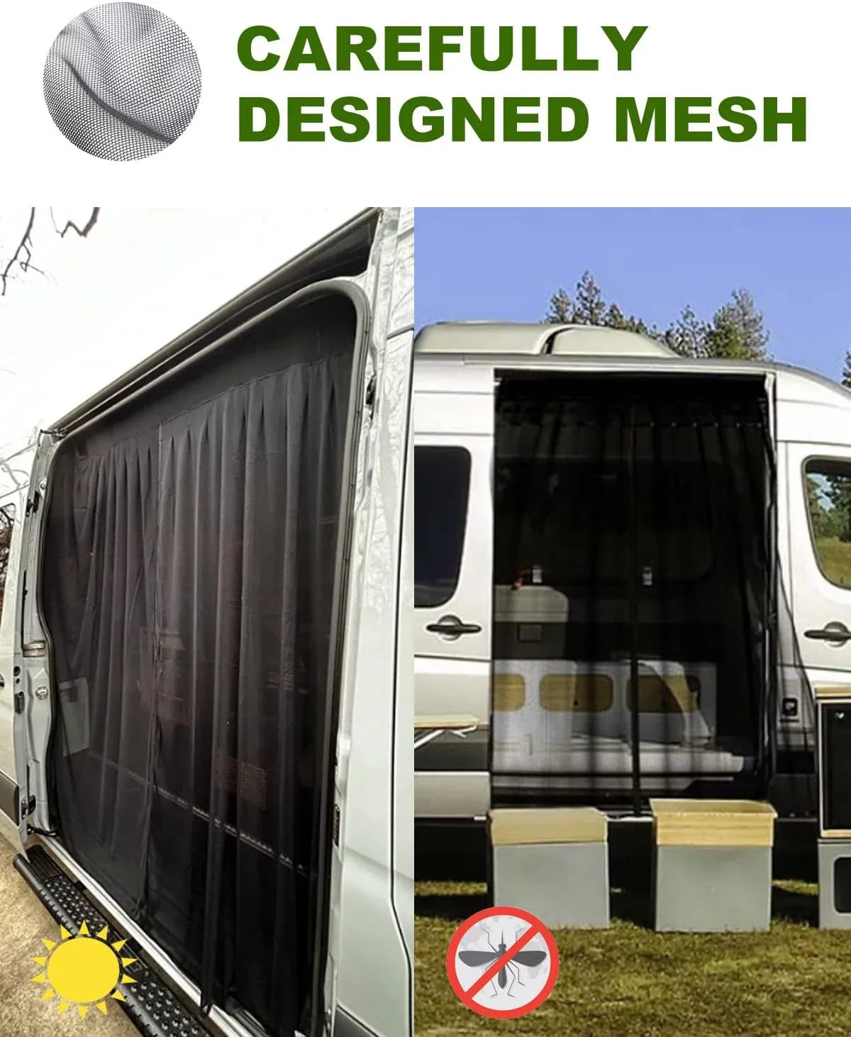Side (Magnetic Transit, Camping Roof, for and Sliding Screen Sprinter High Promaster, Ford ELITEWILL Mercedes Benz Van Bug Vehicles Mid Suction) Door Other Suitable and
