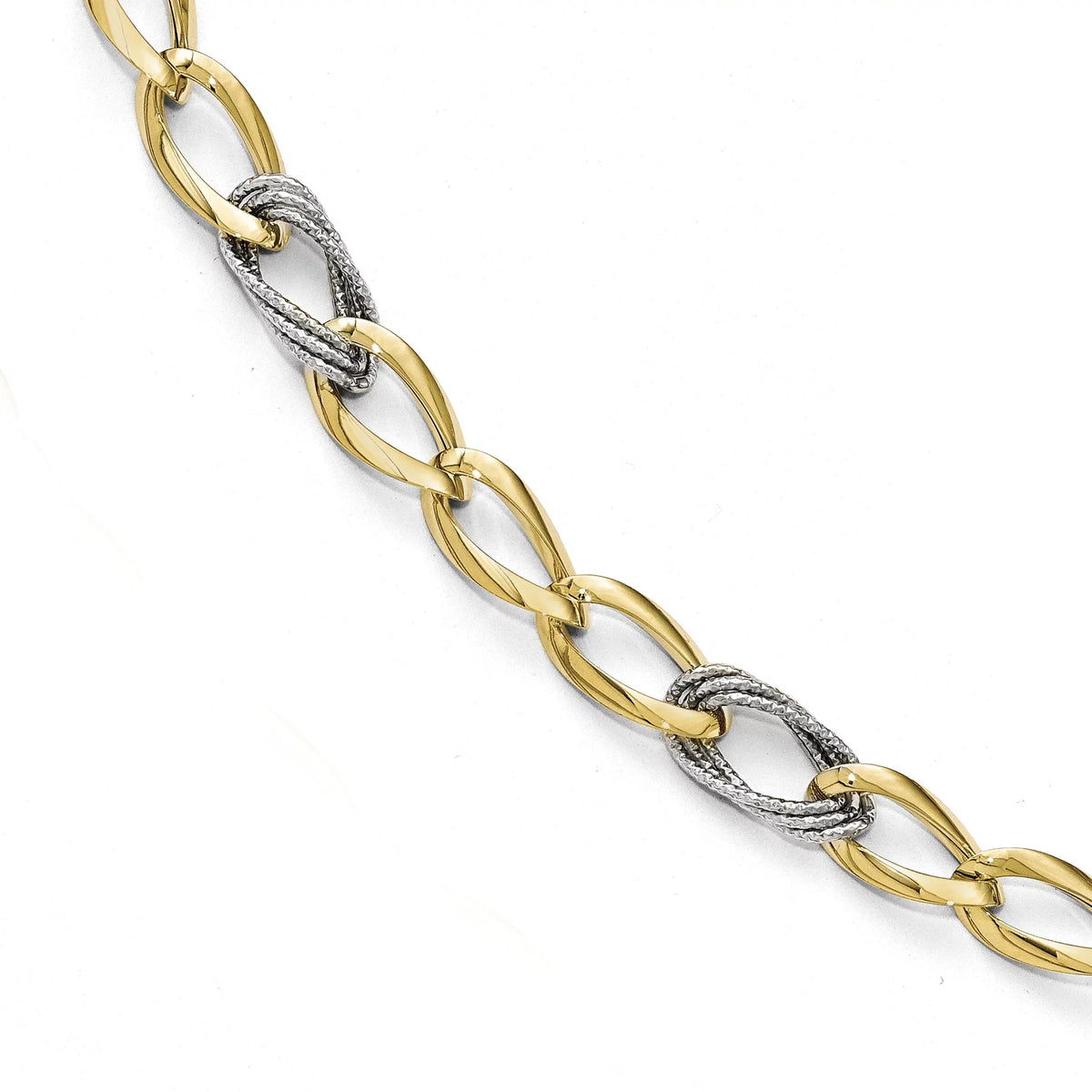 Link Polished Gold Bracelet D/C 14k Two-Tone Fancy