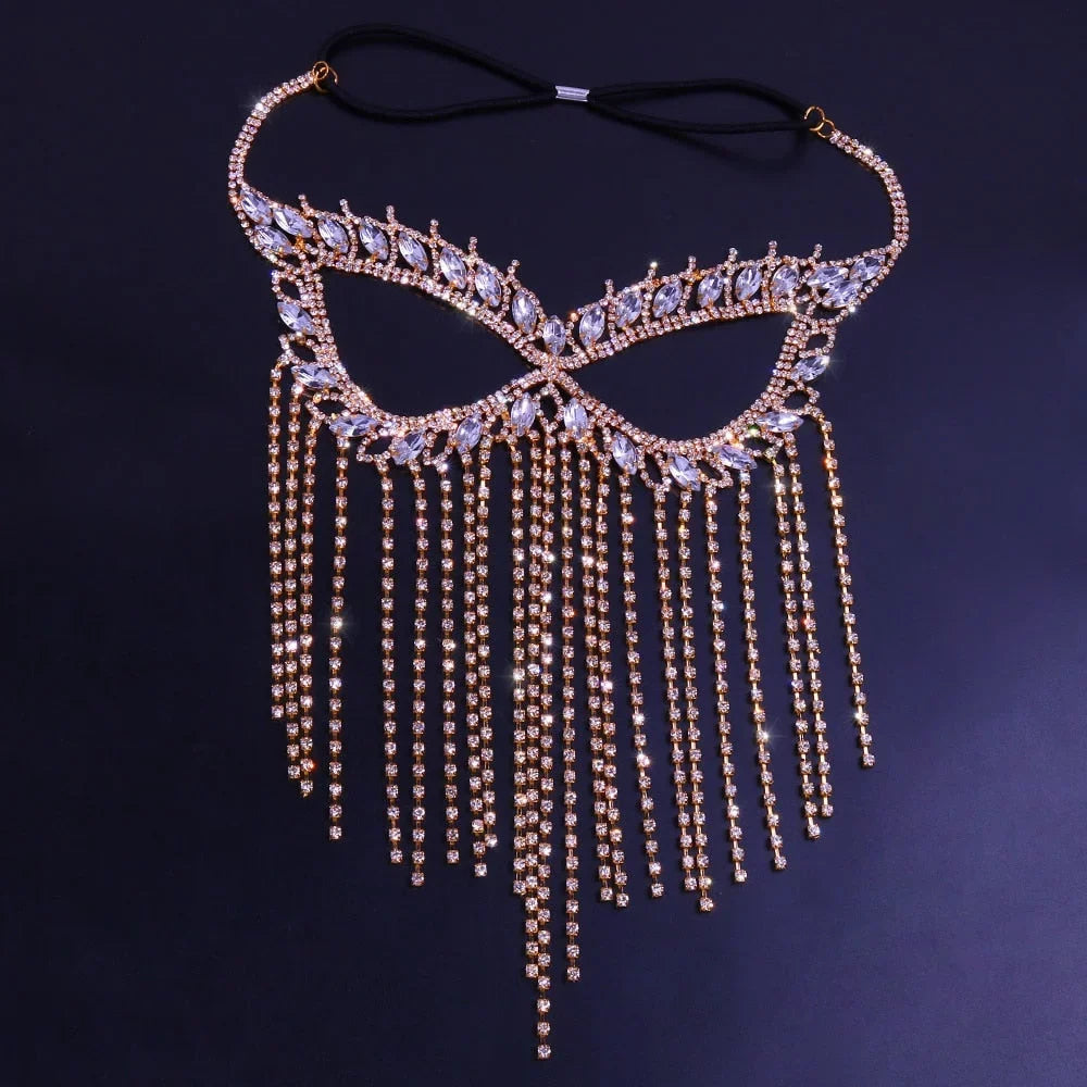 Face Mask Mask Masquerade Jewelry Halloween Women Mask Rhinestone Face Crystal Chain Face Tassel