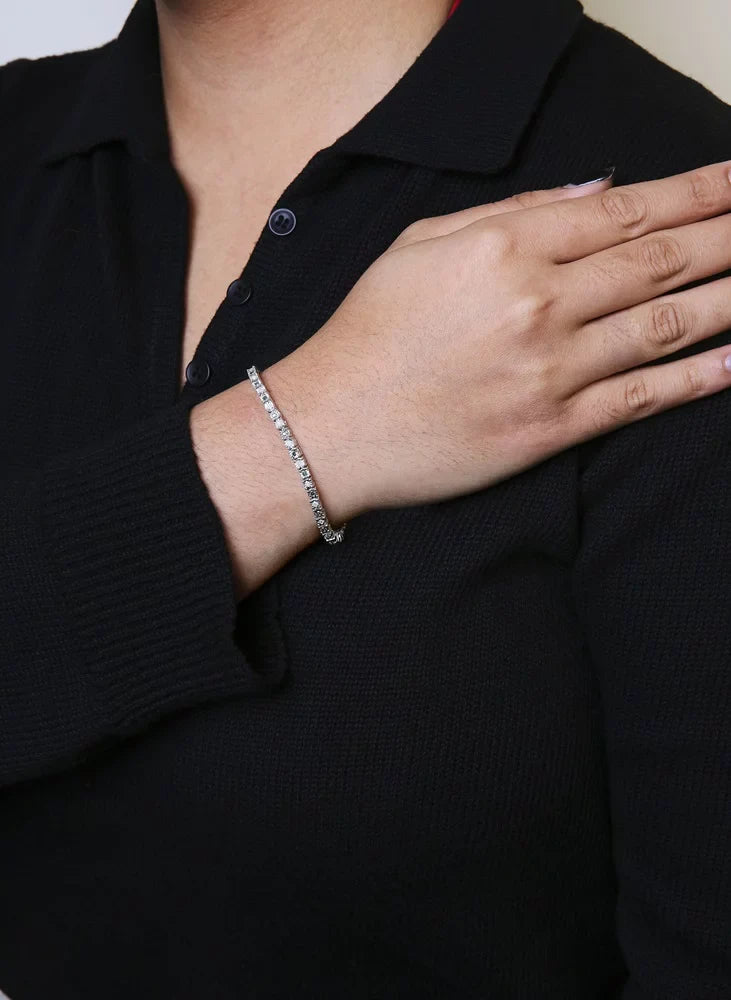 I3 (Green Diamond Clarity) Clasp Tennis cut Box I-J of Cttw Inches Brilliance - Diamond Womens Color, Green Haus Sterling Size and 7" Round 1.0 Treated White Bracelet Silver .925 Alternating with and