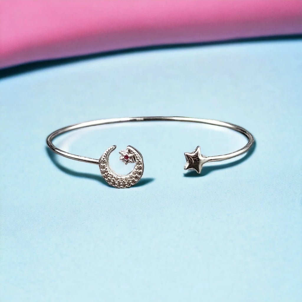 Girls for Best Open Gift ended idea and Handmade Star jewelry Solid Silver Kada style CZ Adjustable Bracelet Moon Celesticle cuff