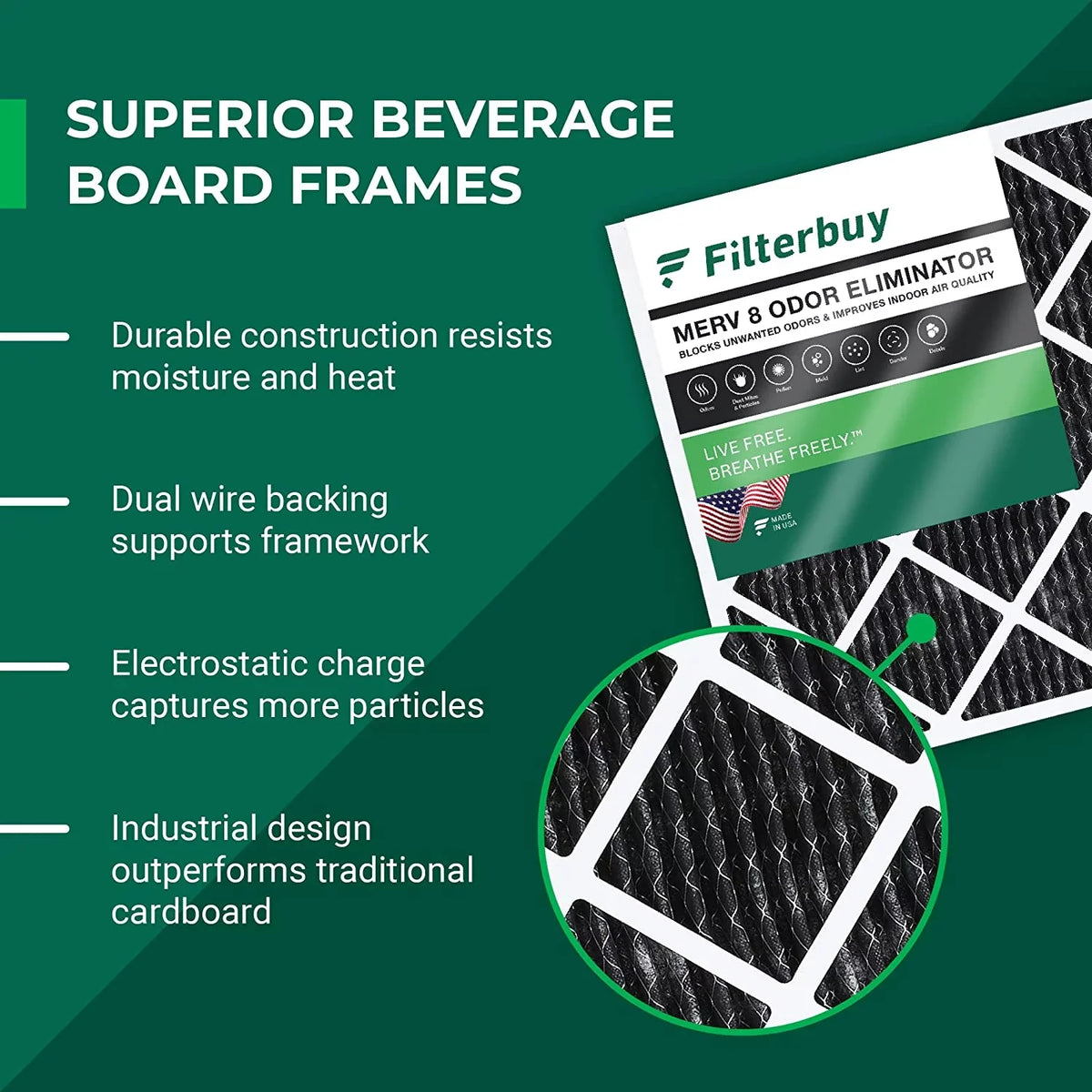 Filters with Eliminator AC Filterbuy 8 MERV Pleated Air Odor (5-Pack) Activated Carbon Furnace HVAC 16x30x1