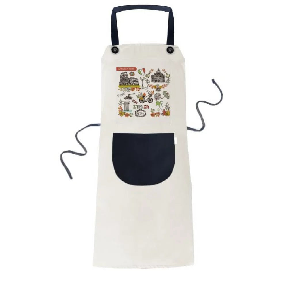 Colosseum Graffiti Autumn Pocket Italy Pinafore Bib Kitchen Roma BBQ Apron Cotton Linen Adjustable