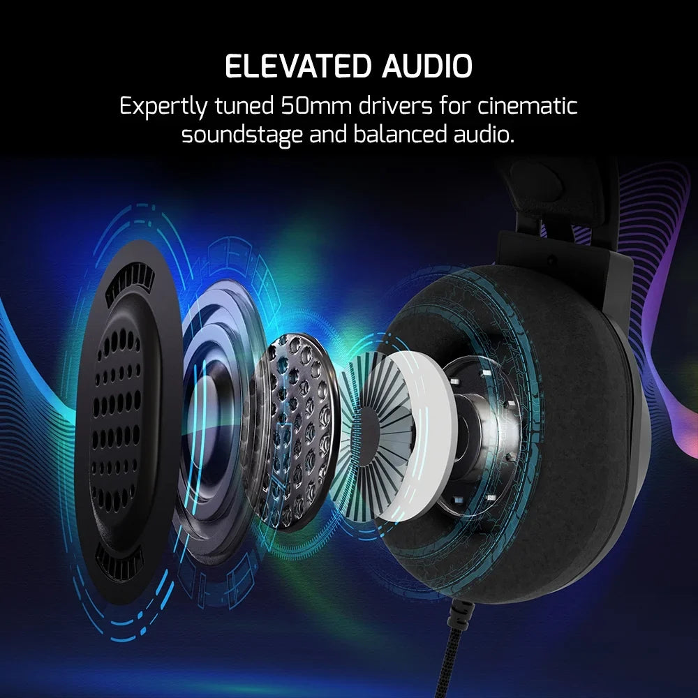 Sound, Noise with 7.1 - Design, Virtual Surround for GAMEPOWER Led Wired Headphones 360 Voldon Headset Playstation, Drivers, PC, PS4, Black Cancelling Gaming Spatial Comfort Audio, USB PS5, Mic 50MM