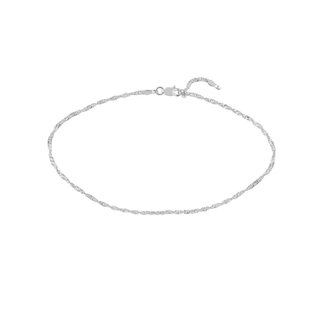 Women's 14K Gold 9"-10" Adjustable Anklet Singapore 1.7mm White