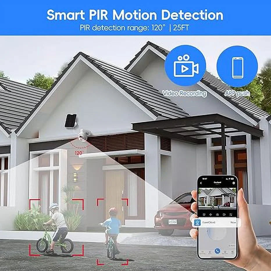 Two-Way Outdoor, Vision, Security With View, Detection, Solar Camera Security Capacity, Battery Waterproof, Full 4MP Night 9000mAh IP66 HD Talk Color Camera Motion WiFi 360° PIR Wireless