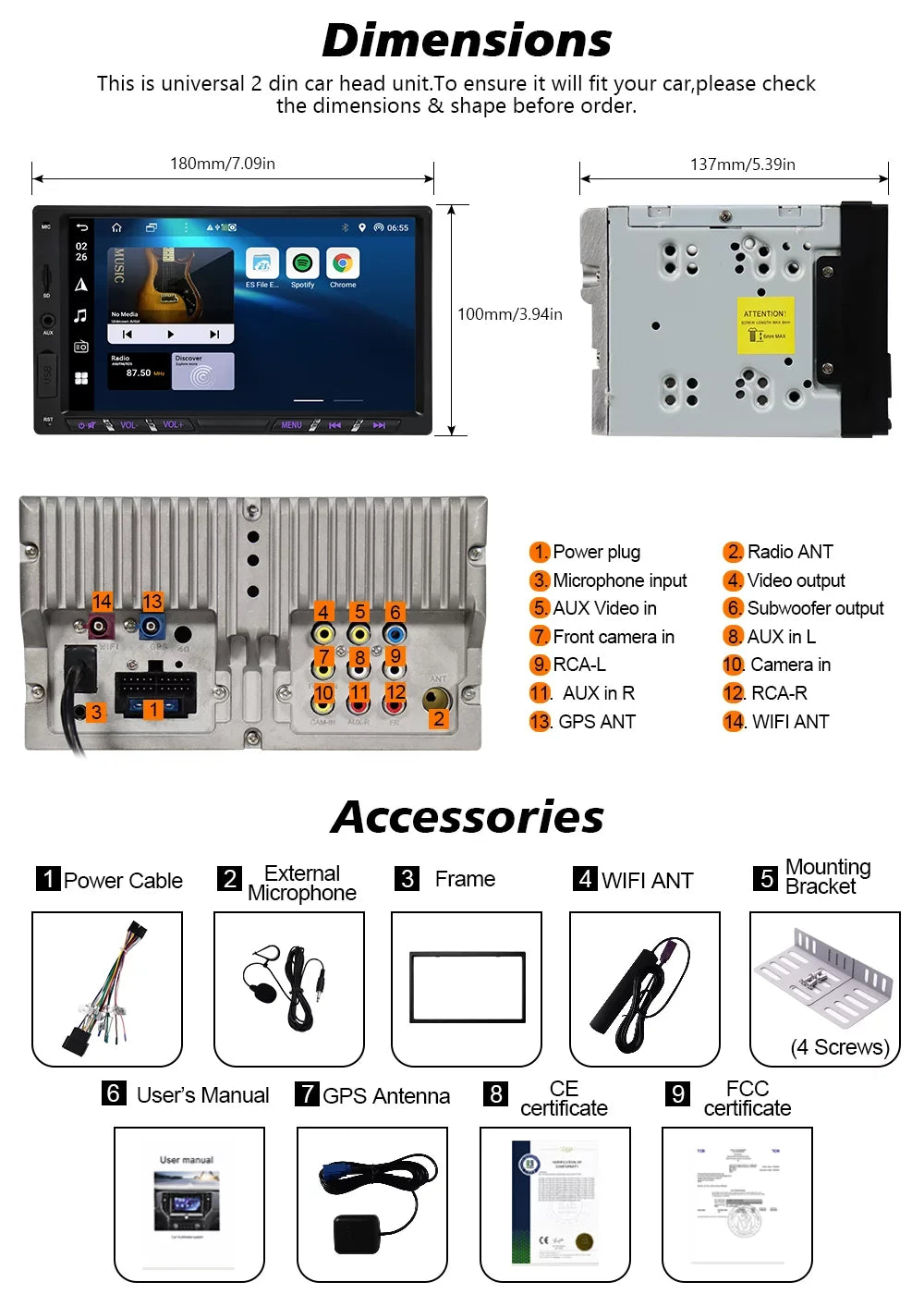 Android Wireless Auto Car 7 Apple WiFi Mirrorlink IPS GPS with Camera Screen Double Car Core Octa Inch Touch Carplay Stereo Backup Din Navigation Bluetooth Android DSP Radio G+G 11