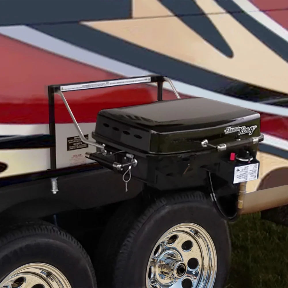 Motorhome Flame RV/Trailer King System, Bracket with Mounted Gas BBQ Grill YSNHT400 Grill Black,