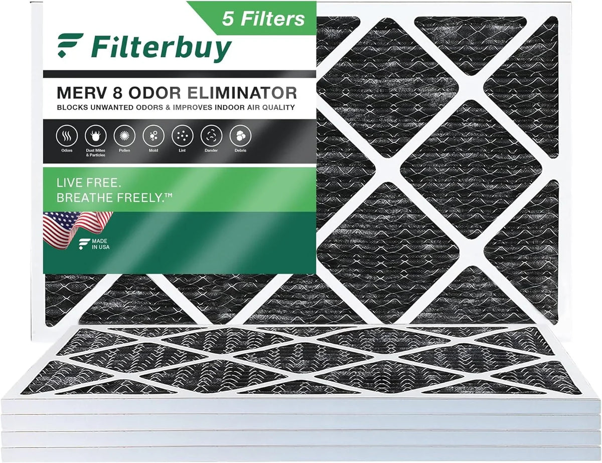 Filters with Eliminator AC Filterbuy 8 MERV Pleated Air Odor (5-Pack) Activated Carbon Furnace HVAC 16x30x1