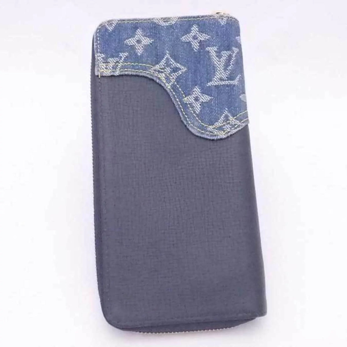 Navy Vuitton M81107 LOUIS Leather/Monogram Zippy VUITTON Round Denim Pre-Owned (Good) Wallet Long Zipper Louis Vertical Unisex Monogram x Blue