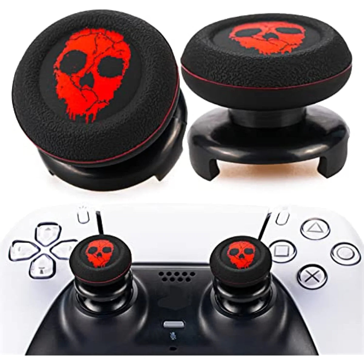 & 2 Sets PS4 Cover Silicone (Ghost Dualsenese Printing Controller Playrealm PS5 Rubber for Thumbstick FPS Extender Red) & Grip