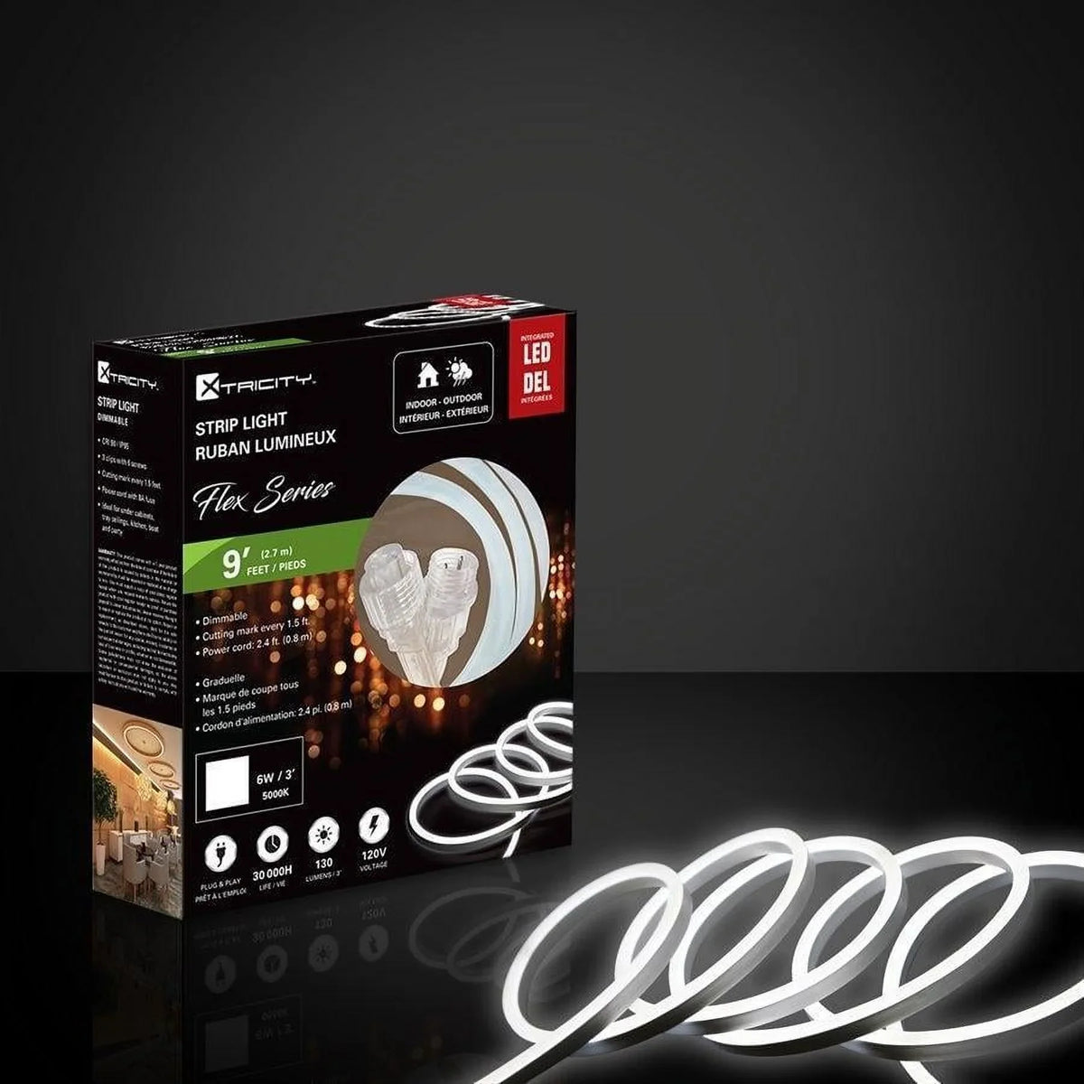 Flexible feet/6w-3'/120v/White Outdoor Indoor 5000k Strip 9 Xtricity Led and
