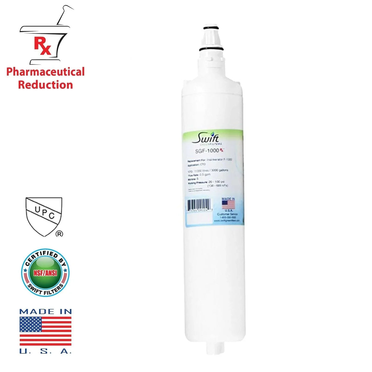 Filter Insinkerator Filters Swift [ Rx ] F-1000 SGF-1000 Green Pack Replacement 1 Water for