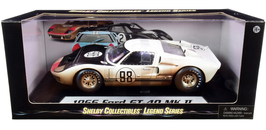 #98 Collectibles Version) 1966 GT-40 by Ford Diecast (Dirty Race Black Model 1/18 Car MK II with After Hood White Shelby