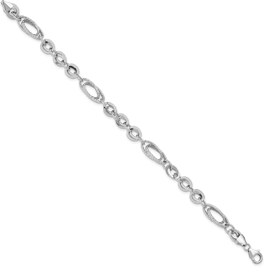 Oval Diamonds - 7.75"- Polished 14k & Italy White In Link Fancy Made Avariah Bracelet Gold Textured