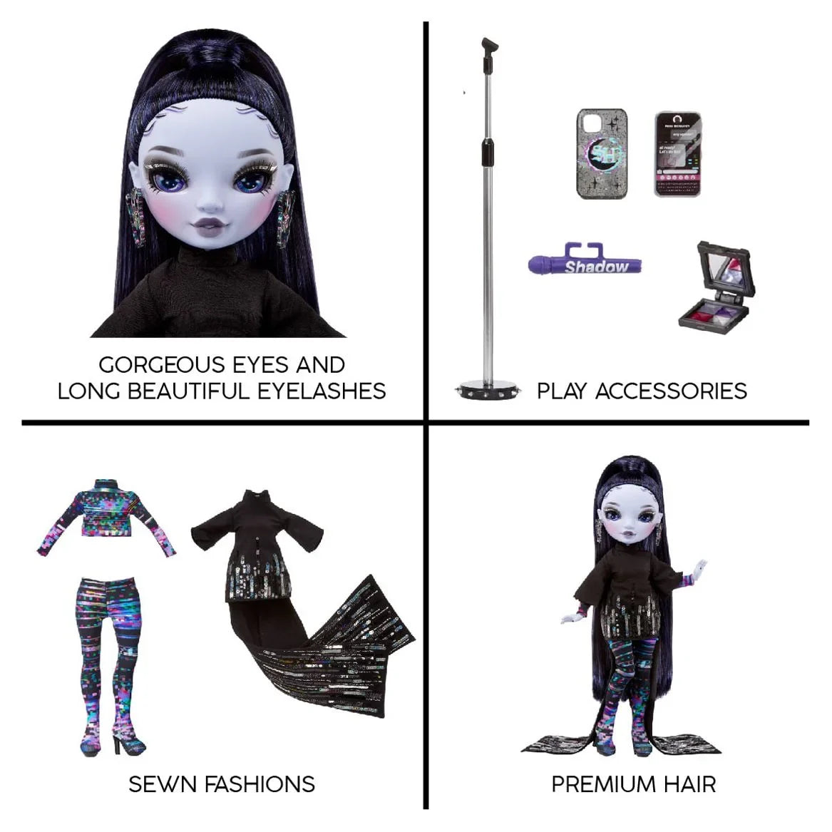 for Fashion Reina Colorful Glitch Fashionable Years Kids Crowne Gift High & 10+ Accessories. Doll. High & Collectors 4-12 Rainbow Play Outfit Shadow - Purple Great Old