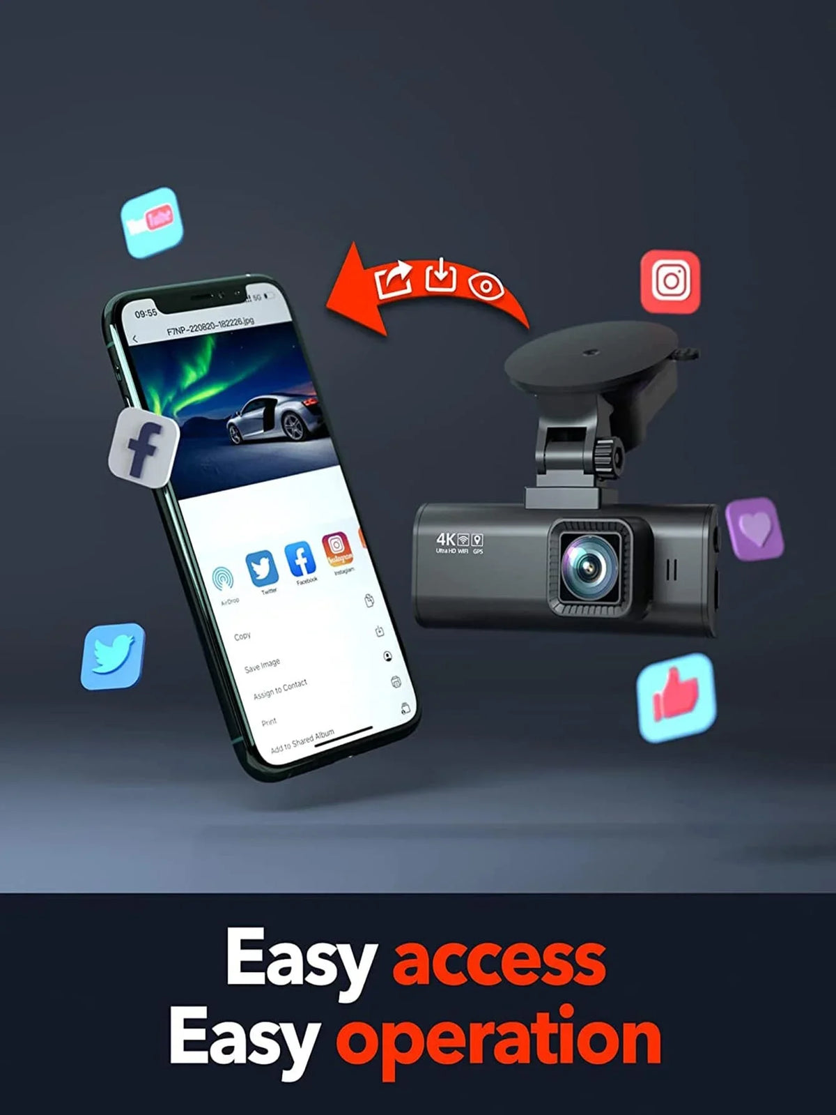 Type-C Cam Front with and Wi-Fi, Hardwire Dash GPS Camera, Kit 4K