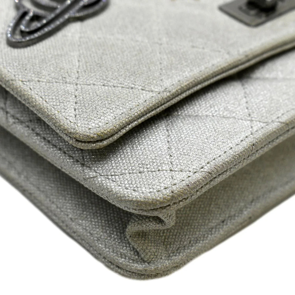 WOC Bag Reissue Crossbody Space Light Canvas Grey Pre-Owned CHANEL Quilted Charm 2.55 Classic