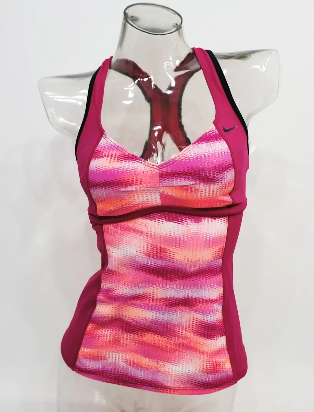 Gleam Hot Ikat Top Women Tankini Swimwear Nike Pink Racerback Sporty Small