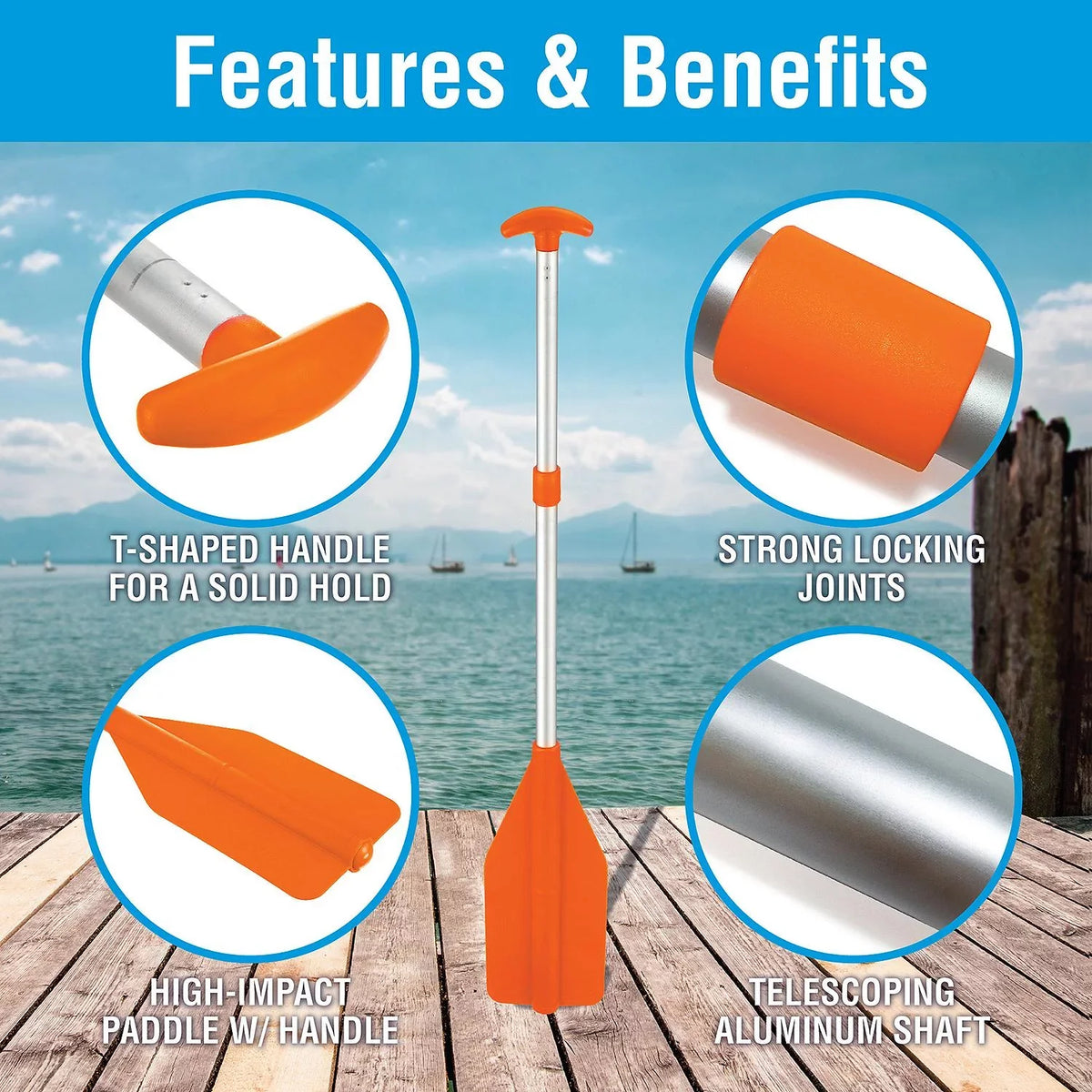 Paddle Seachoice Telescoping Orange 45" 71100 to 25"
