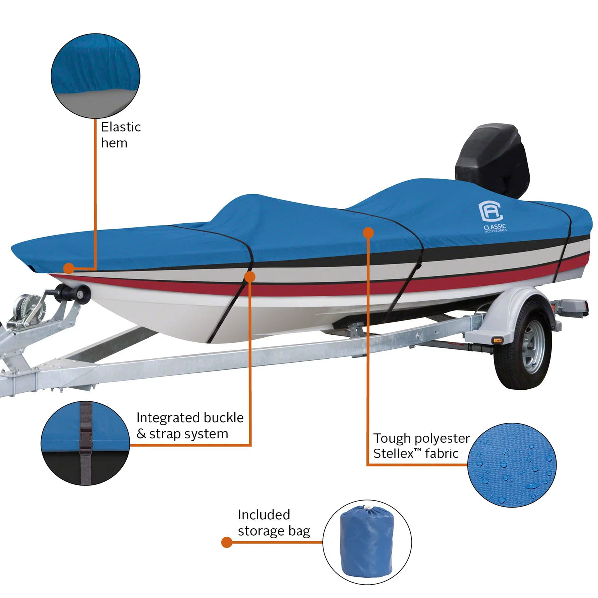 Polyester Fade-Resistant x Cover Stellex™ Seasons with B Fits Model - W, All 90" Fabric, 14' Classic Boats Cover, Boat Boat Accessories 16' Trailerable L