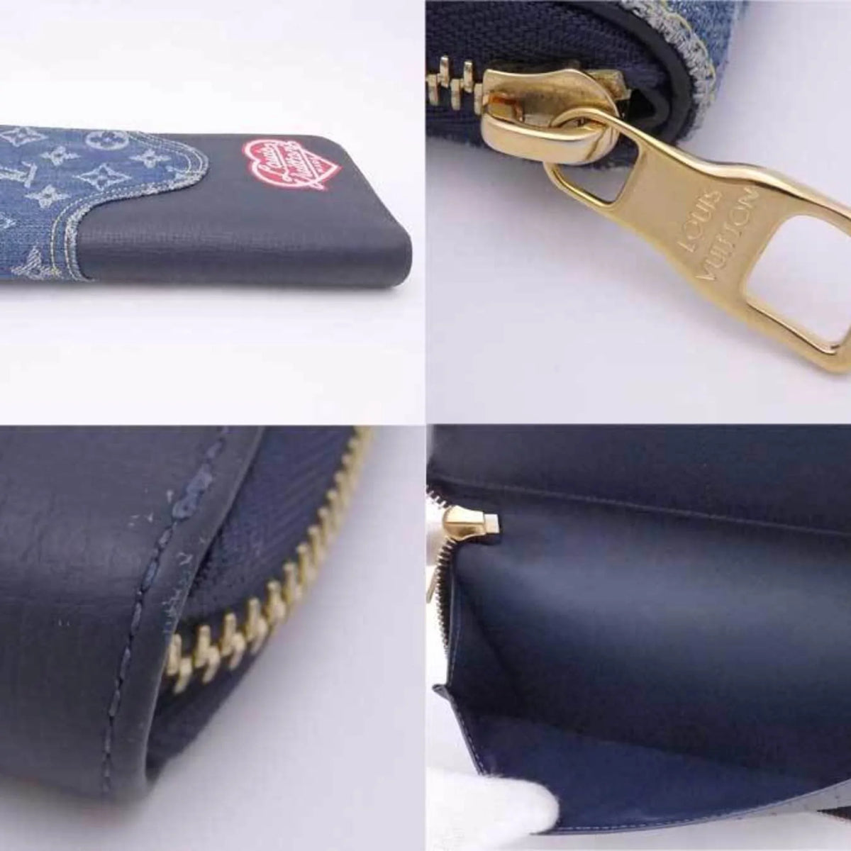 Navy Vuitton M81107 LOUIS Leather/Monogram Zippy VUITTON Round Denim Pre-Owned (Good) Wallet Long Zipper Louis Vertical Unisex Monogram x Blue