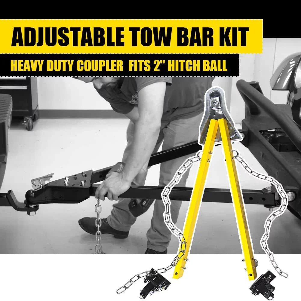 Jeep Adjustable Bar Tow 5000lb RV Towing Compatible with Tow / Adjustable System Bar HPDAVV Mount Bumper Truck Car Yellow w/Chains Kit