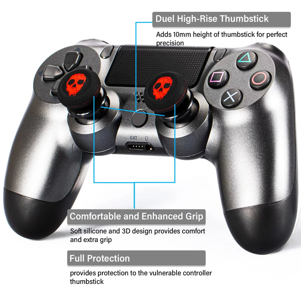 & 2 Sets PS4 Cover Silicone (Ghost Dualsenese Printing Controller Playrealm PS5 Rubber for Thumbstick FPS Extender Red) & Grip