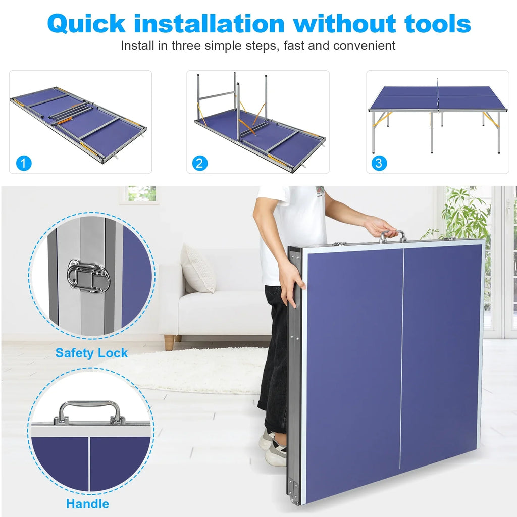 Net, Table Pong for Set, 100% Game Table Foldable Tennis 6ft Pong and Ping Set Table Indoor Outdoor Midsize Folding with Paddles Pre-Assembled Ping 2 Balls, Table
