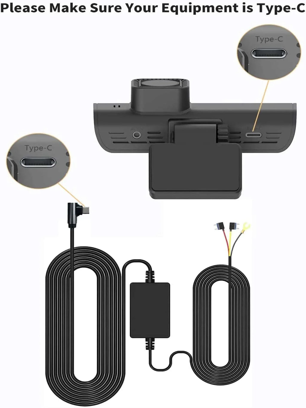 Type-C Cam Front with and Wi-Fi, Hardwire Dash GPS Camera, Kit 4K