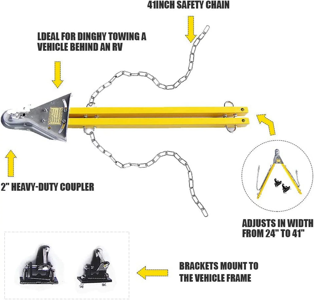Jeep Adjustable Bar Tow 5000lb RV Towing Compatible with Tow / Adjustable System Bar HPDAVV Mount Bumper Truck Car Yellow w/Chains Kit