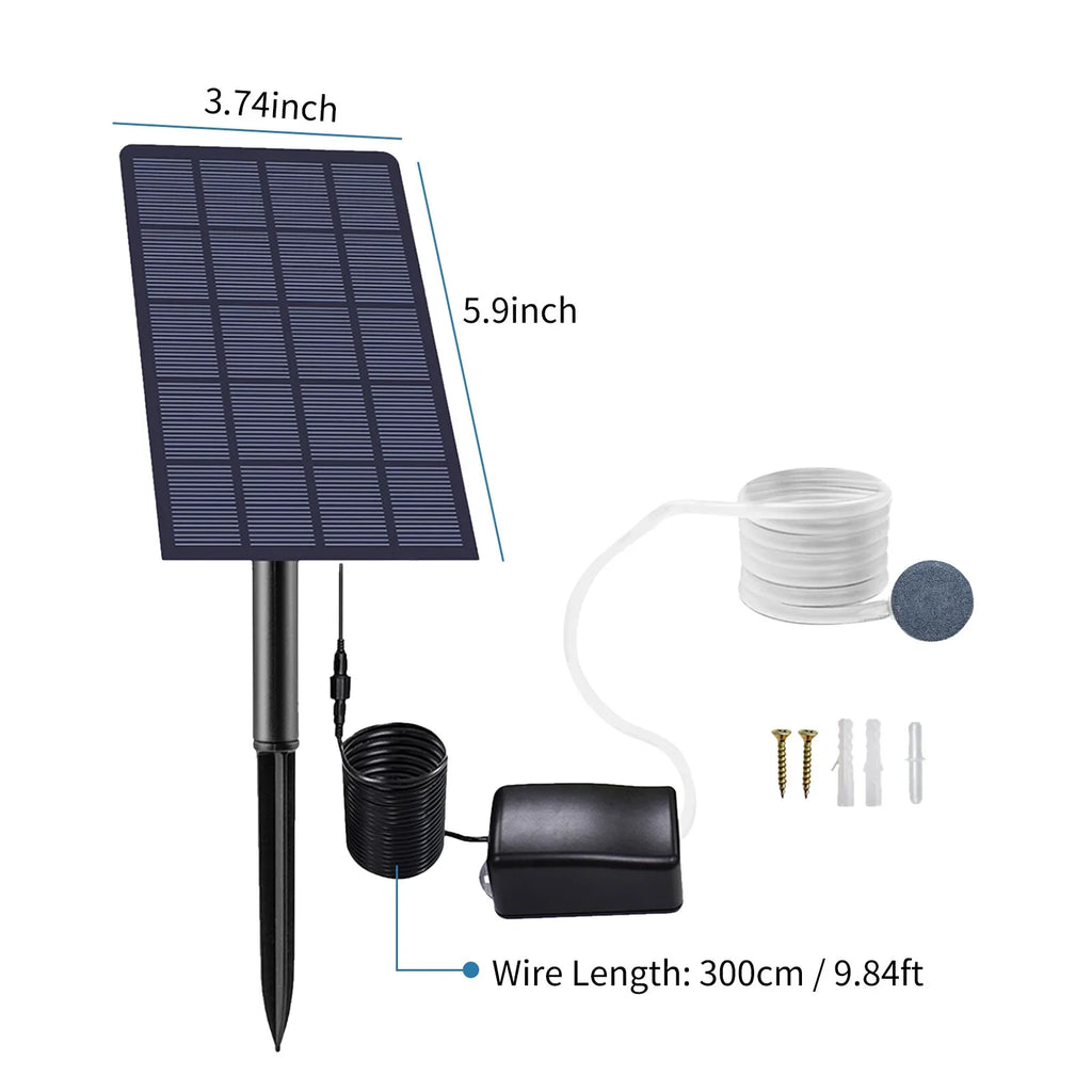Plug-in 2W Aerator Uteam Pipe Solar Pond Aquarium Air Fish Bubble Pump for for Stones Pool Powered Tank Garden Ideal with