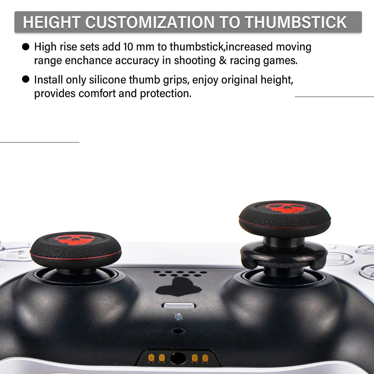 & 2 Sets PS4 Cover Silicone (Ghost Dualsenese Printing Controller Playrealm PS5 Rubber for Thumbstick FPS Extender Red) & Grip