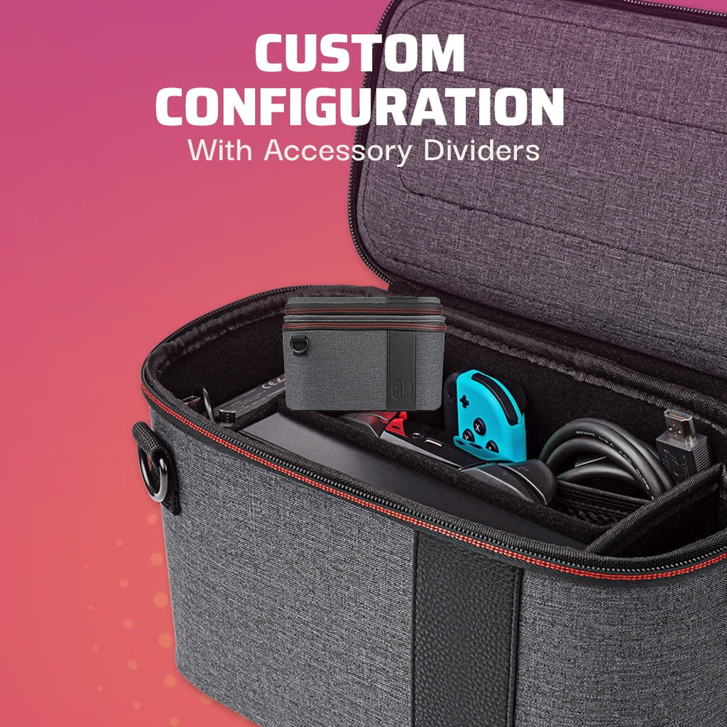 Travel Console Gaming 2-in-1 Stand, Case Removable Edition: Straps Switch Interchangeable Nintendo PDP with - Elite Pull-N-Go Built-in & Grey Dividers: