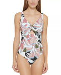 US Swimsuit, 10 MULTI Twist-Front Cutout DKNY WHITE One-Piece
