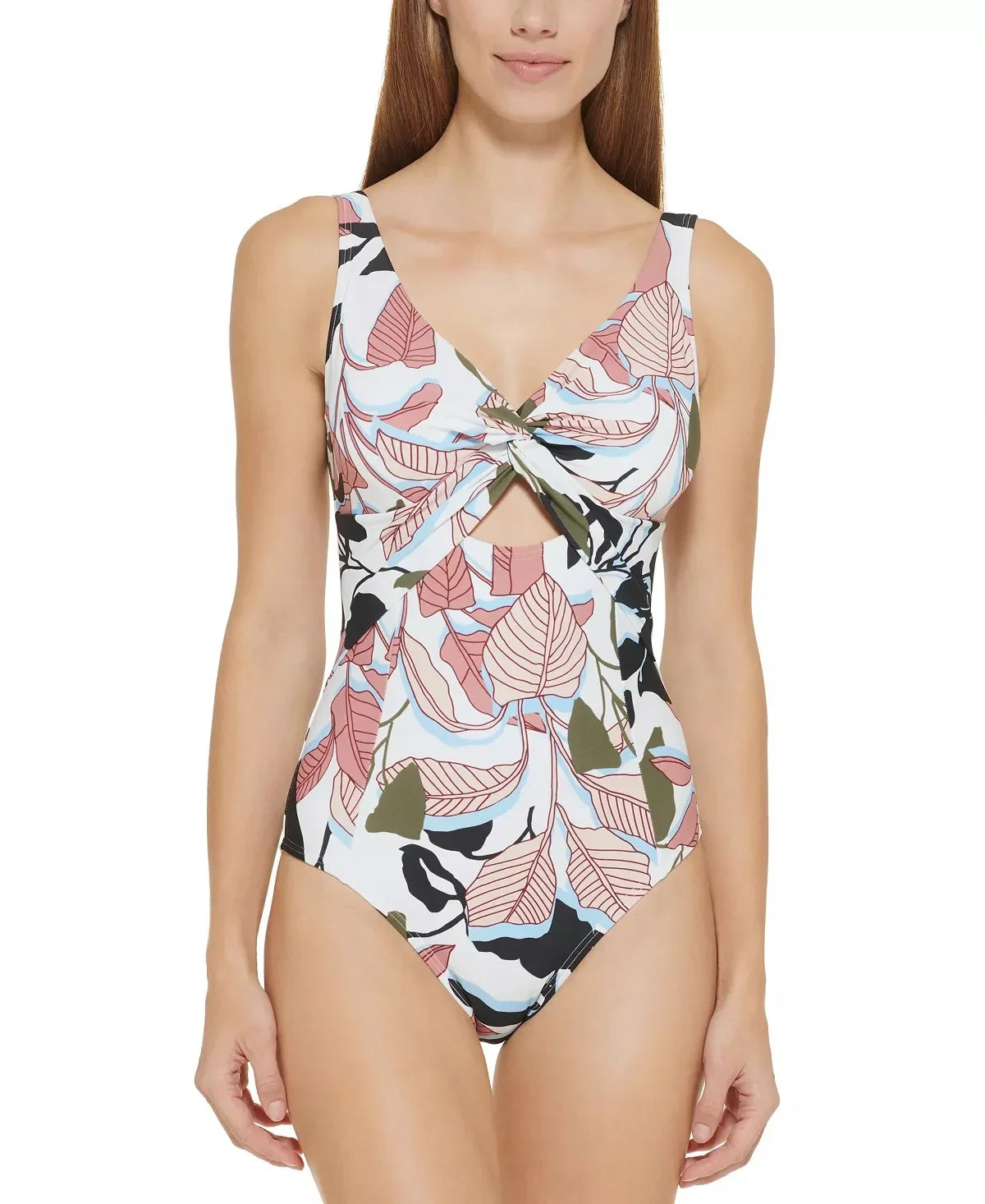 US Swimsuit, 10 MULTI Twist-Front Cutout DKNY WHITE One-Piece
